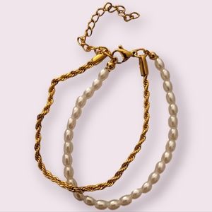 NWB slide Double Strand Gold and Pearl Bracelet